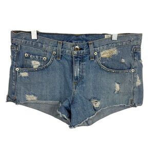 Rag & Bone Shorts 26 Womens Studded Avenida Boyfriend Blue Denim Distressed